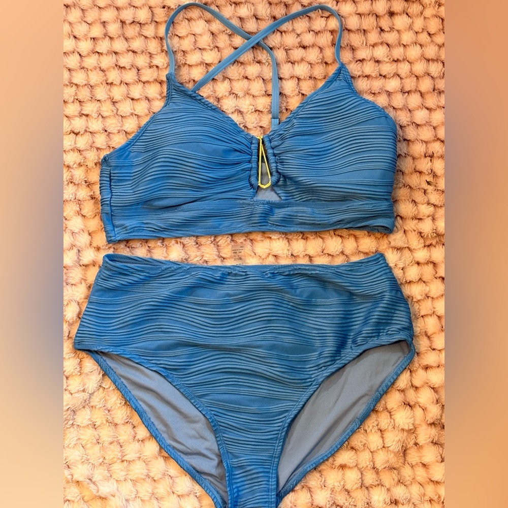Textured Blue Two-Piece Bikini Set